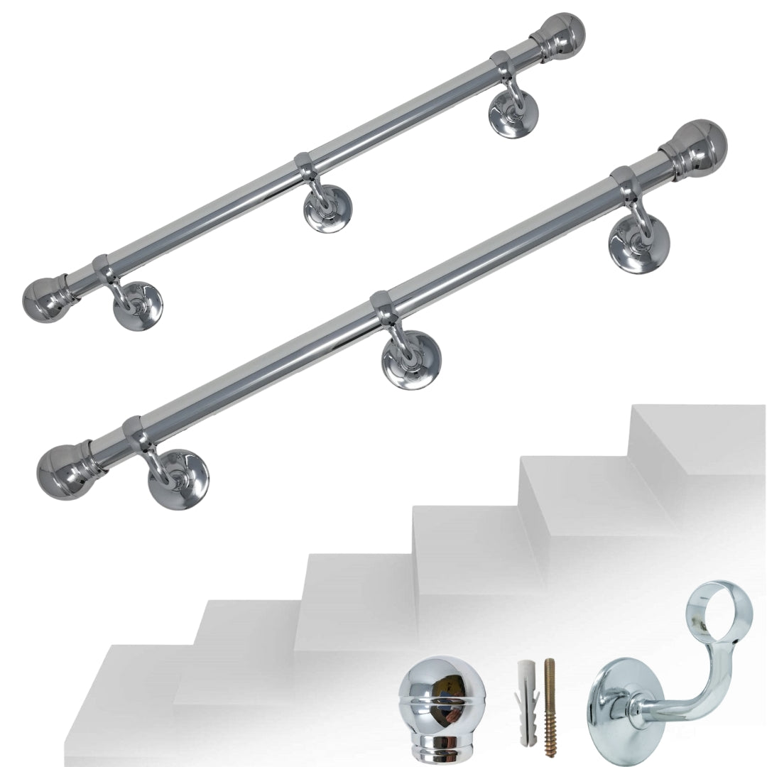 Corrimano a muro in Alluminio colore cromo Passamano con Finale a Palla