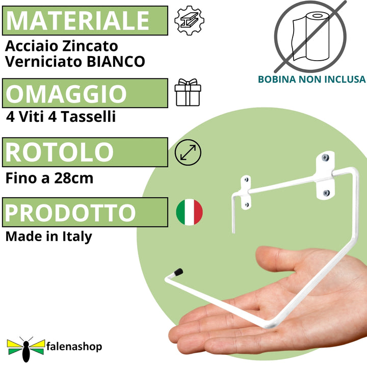 Portarotolo industriale a muro Bianco per rotoloni asciugatutto