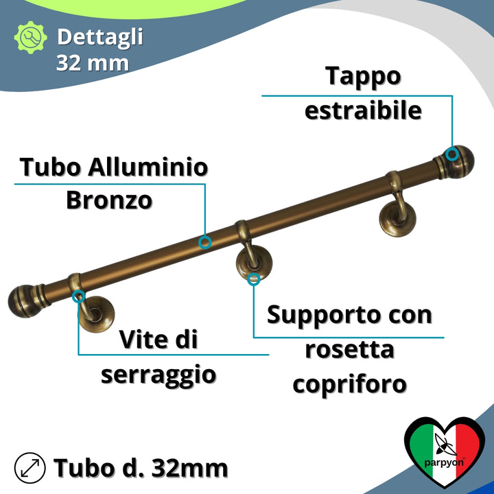 Corrimano a muro in Alluminio colore bronzo con Finale a Palla