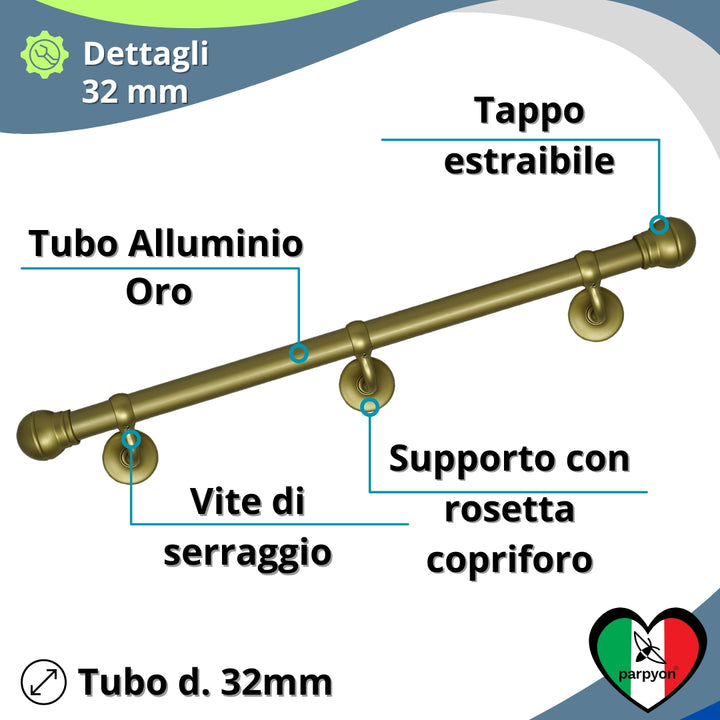 Corrimano a muro in Alluminio colore oro satinato con Finale a Palla