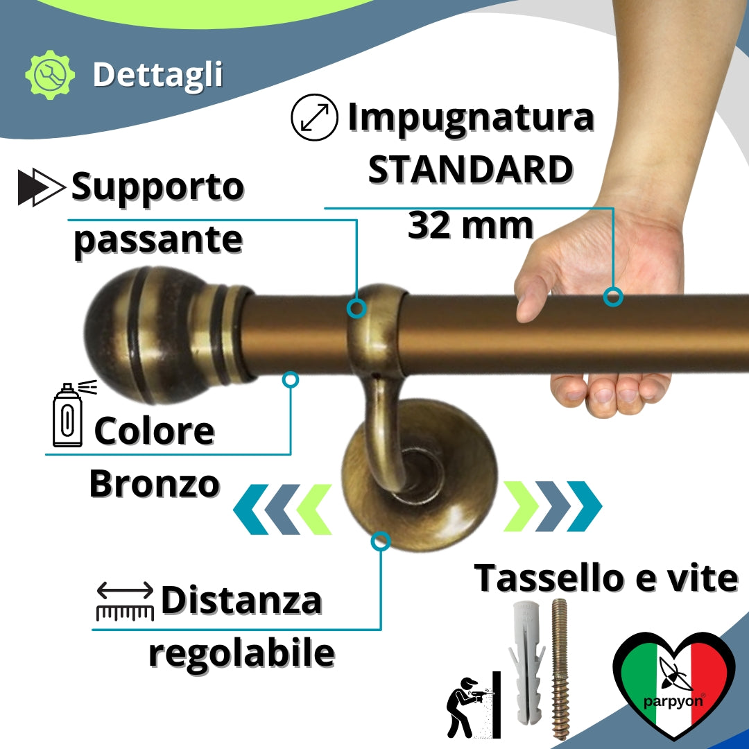 Corrimano a muro in Alluminio colore bronzo con Finale a Palla