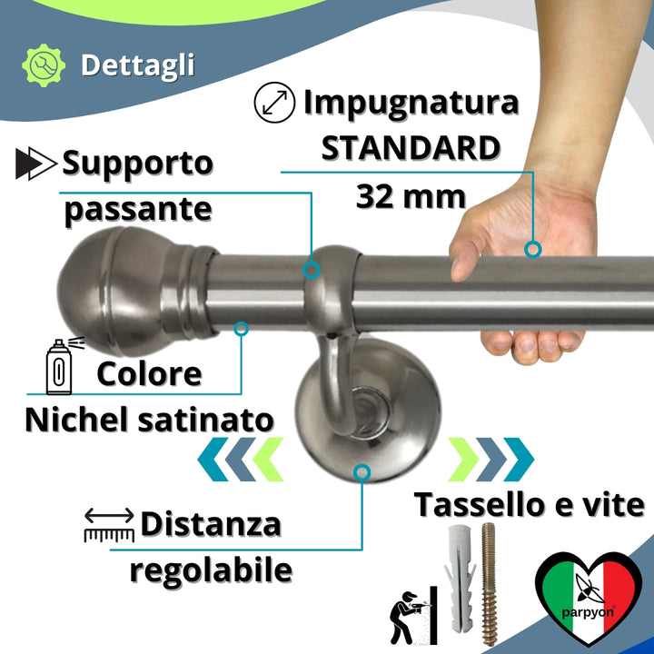 Corrimano a muro in Acciaio inox con Finale a Palla