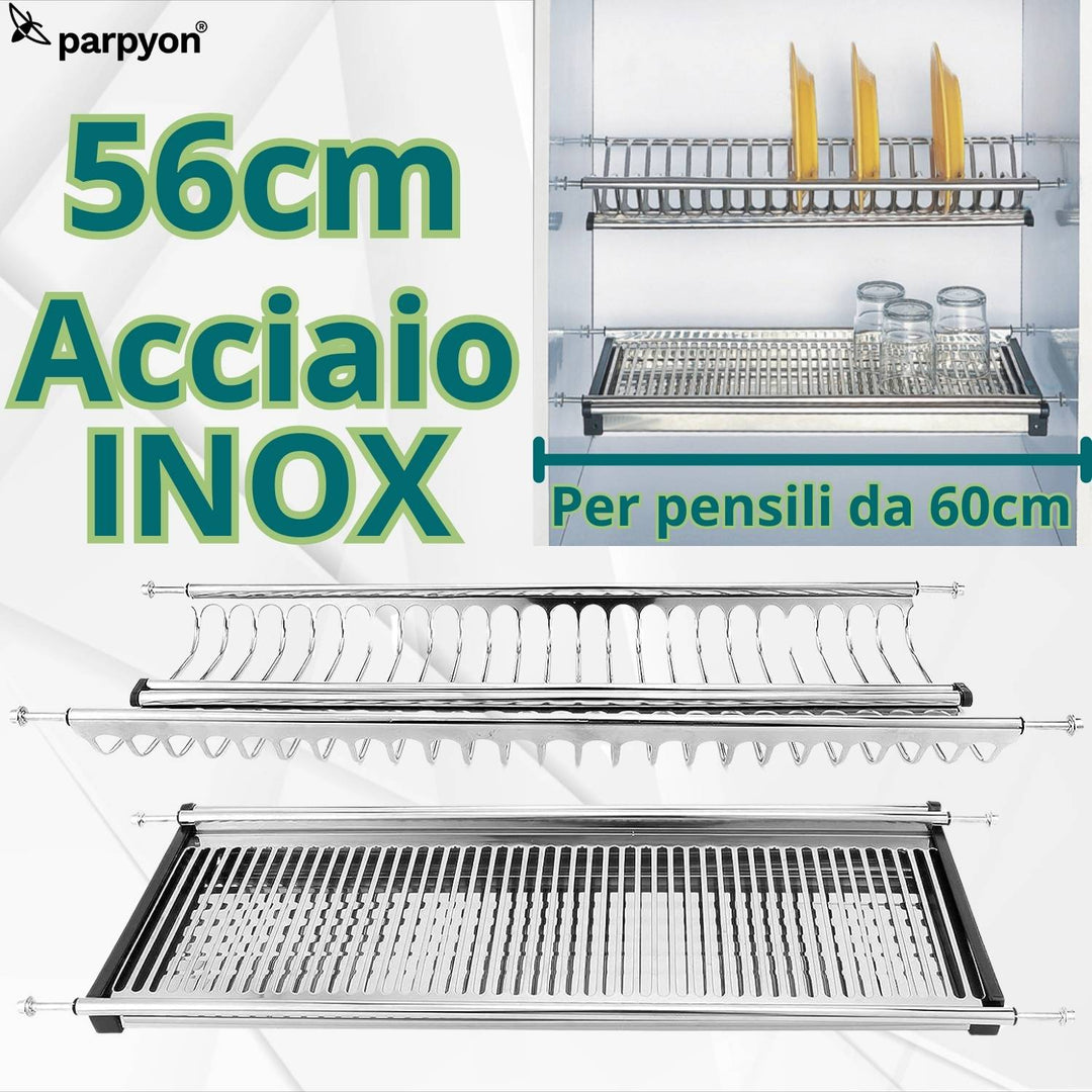 SCOLAPIATTI ACCIAIO INOX CM 56 CON VASCHETTA