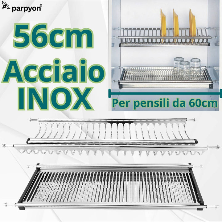 SCOLAPIATTI ACCIAIO INOX CM 56 CON VASCHETTA