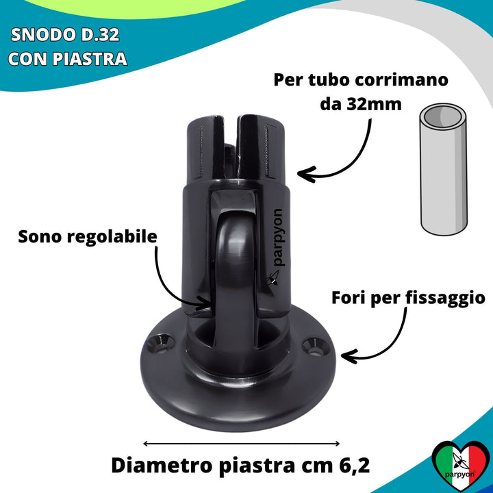 Accessori Ringhiera Grigio G.- Piastra a muro Snodo Tubo D. 32mm