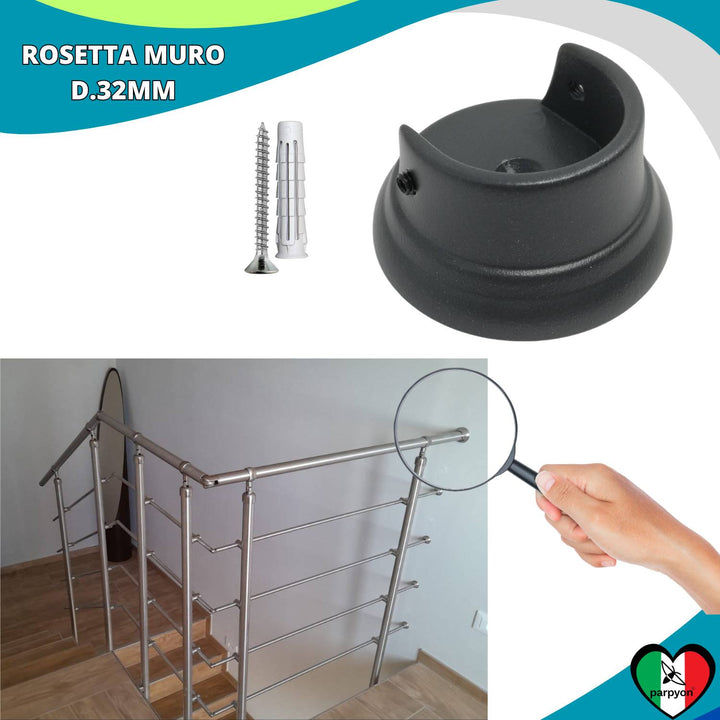 Accessori Ringhiera Grigio G.- Supporti a Muro Tubo D.32mm