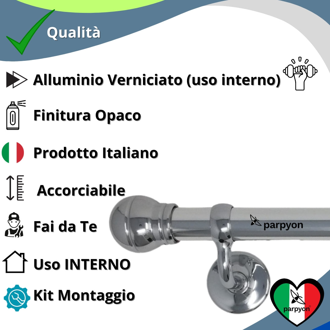 Corrimano a muro in Alluminio colore cromo Passamano con Finale a Palla