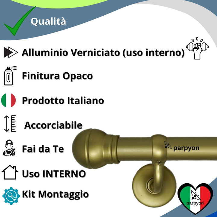 Corrimano a muro in Alluminio colore oro satinato con Finale a Palla