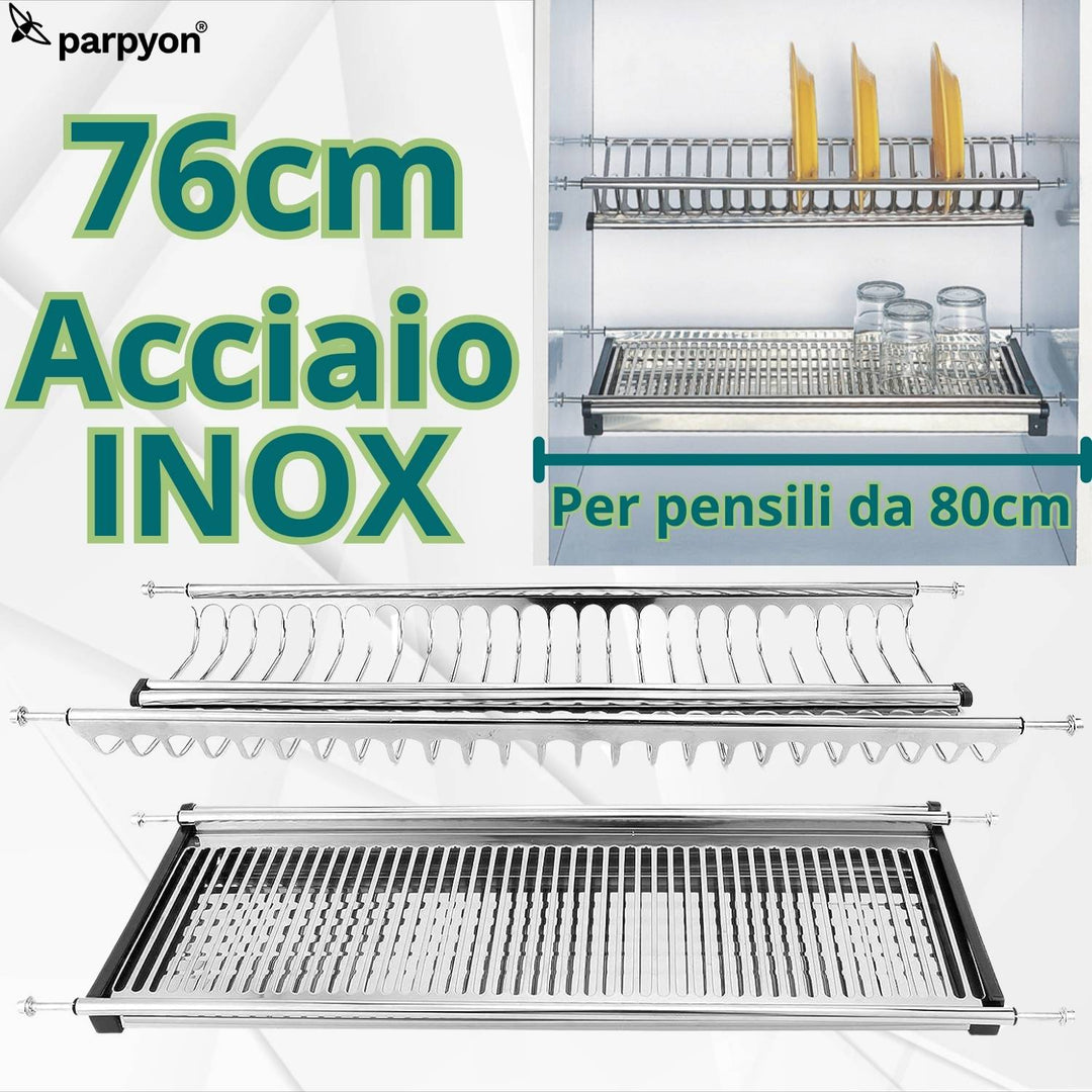 SCOLAPIATTI ACCIAIO INOX CM 76 CON VASCHETTA