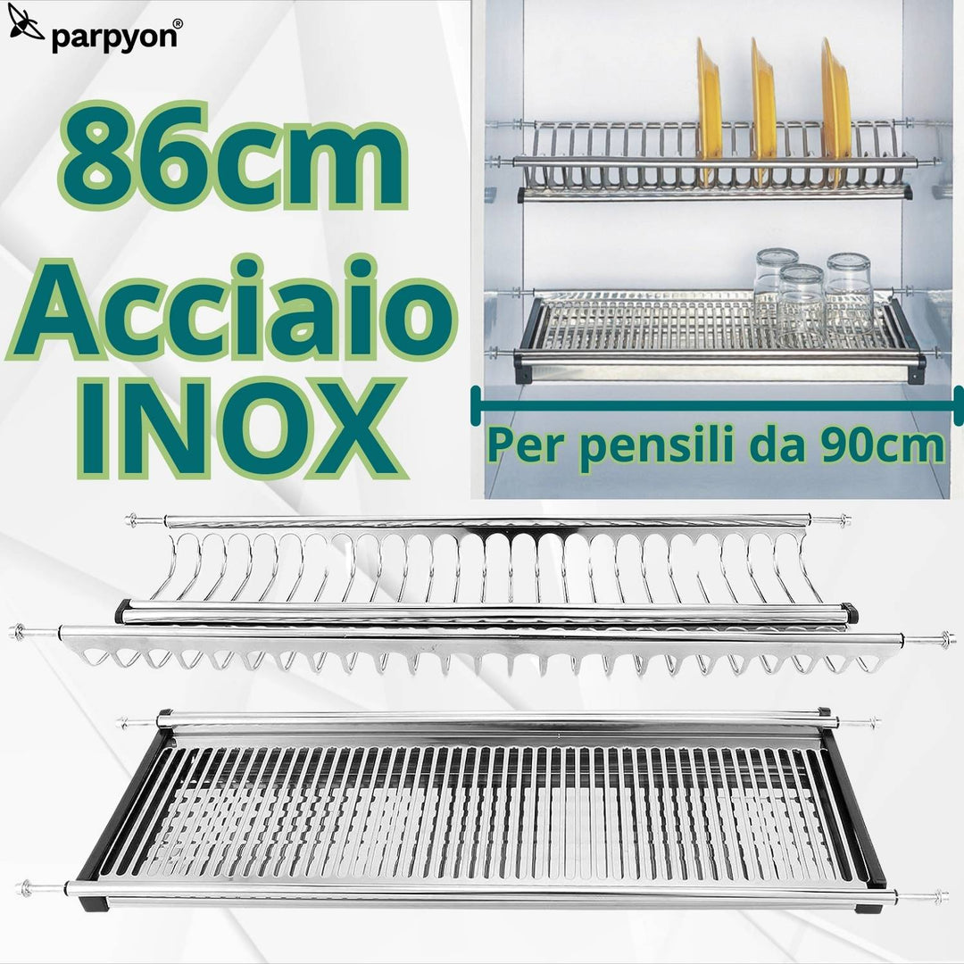 SCOLAPIATTI ACCIAIO INOX CM 86 CON VASCHETTA
