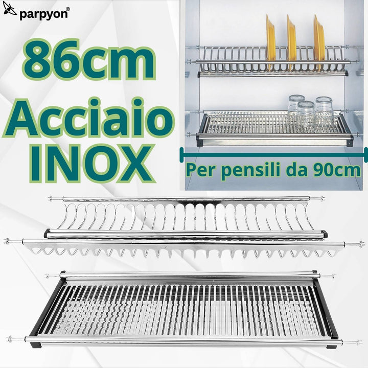 SCOLAPIATTI ACCIAIO INOX CM 86 CON VASCHETTA