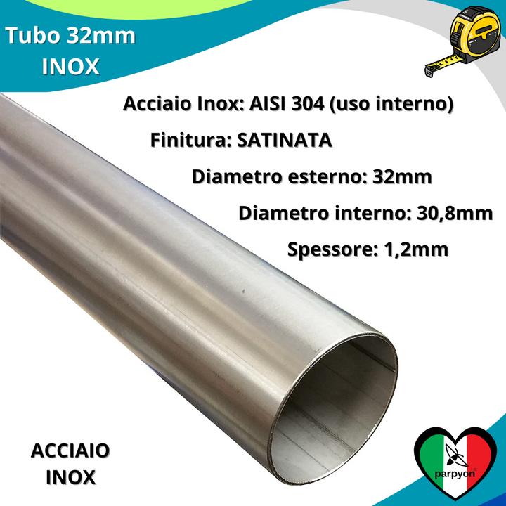 Accessori Ringhiera Tubo Corrimano in Acciaio Inox D. 32