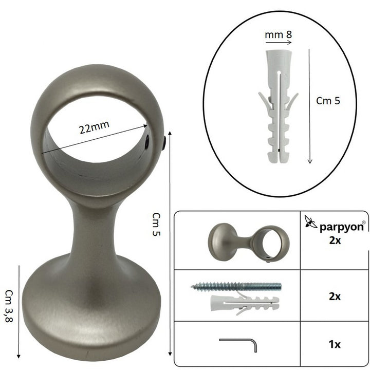 Supporti per bastoni tende in Metallo V44 2pz. + viti e tasselli