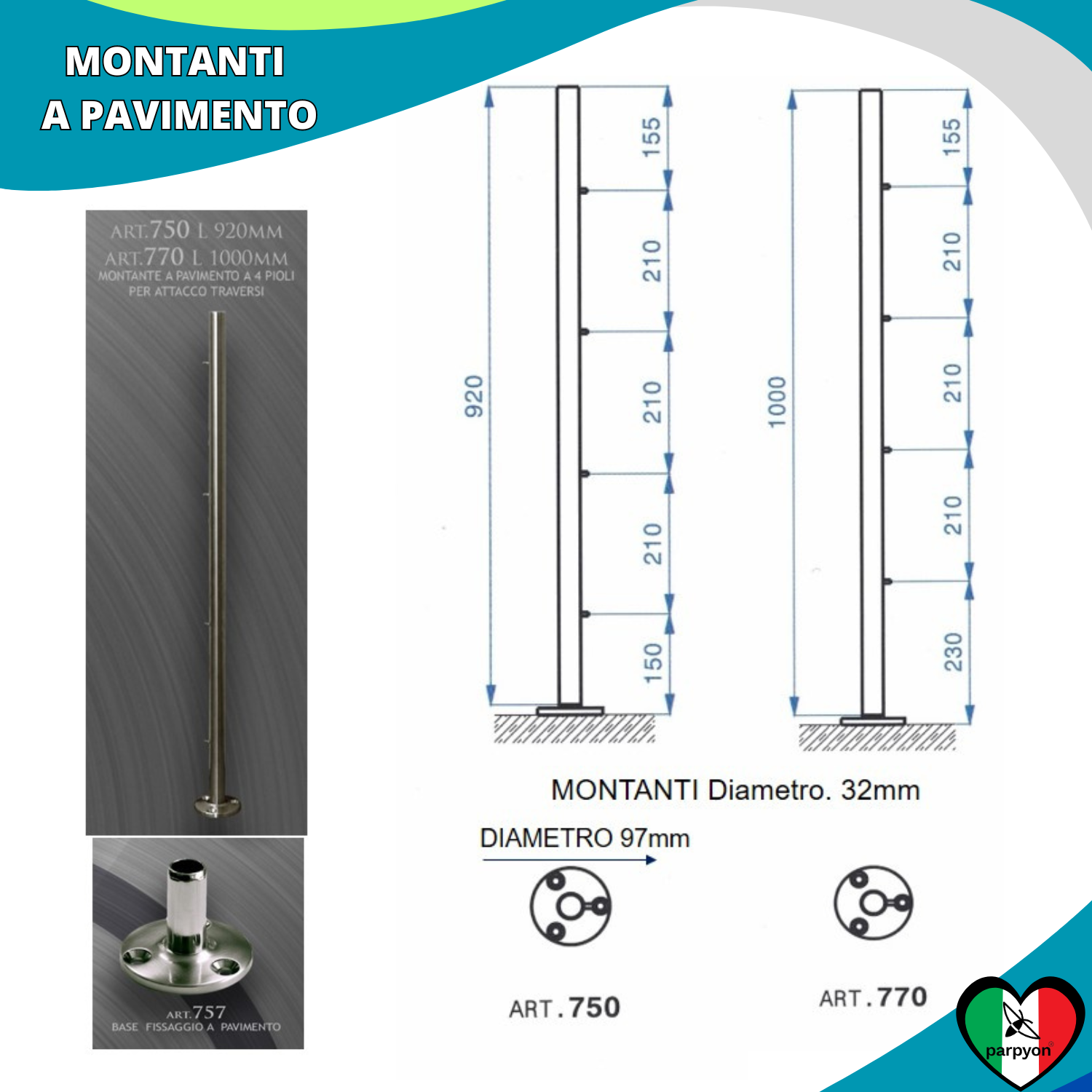 Montante Per Ringhiera Fissaggio Pavimento Parpyon montante-per-ringhiera-fissaggio-pavimento-parpyon