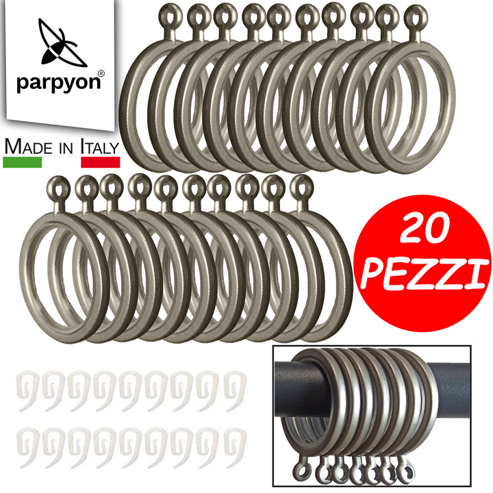 Anelli per bastoni tende da 22mm, n. 20 con Guarnizione Antigraffio d. 33mm