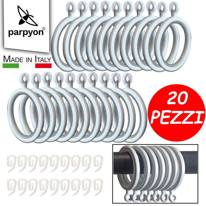 Anelli per bastoni tende da 22mm, n. 20 con Guarnizione Antigraffio d. 33mm