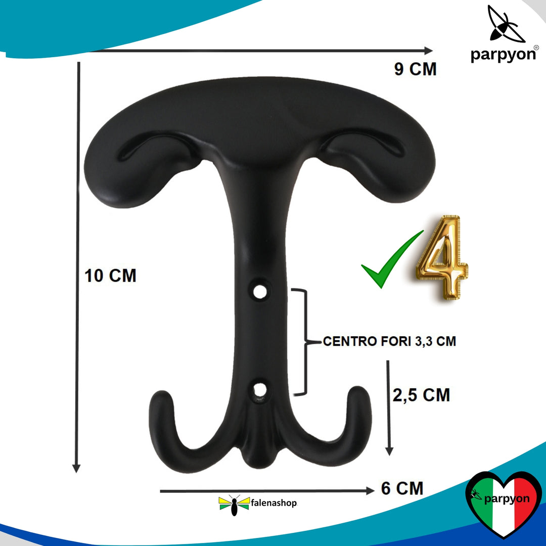 Misure appendiabiti a parete, 4 ganci attaccapanni da muro ingresso, appendi accappatoio #colore_nero