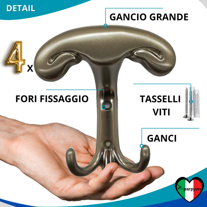 Caratteristiche appendiabiti a parete, 4 ganci attaccapanni da muro ingresso, appendi accappatoio #colore_nichel-satinato