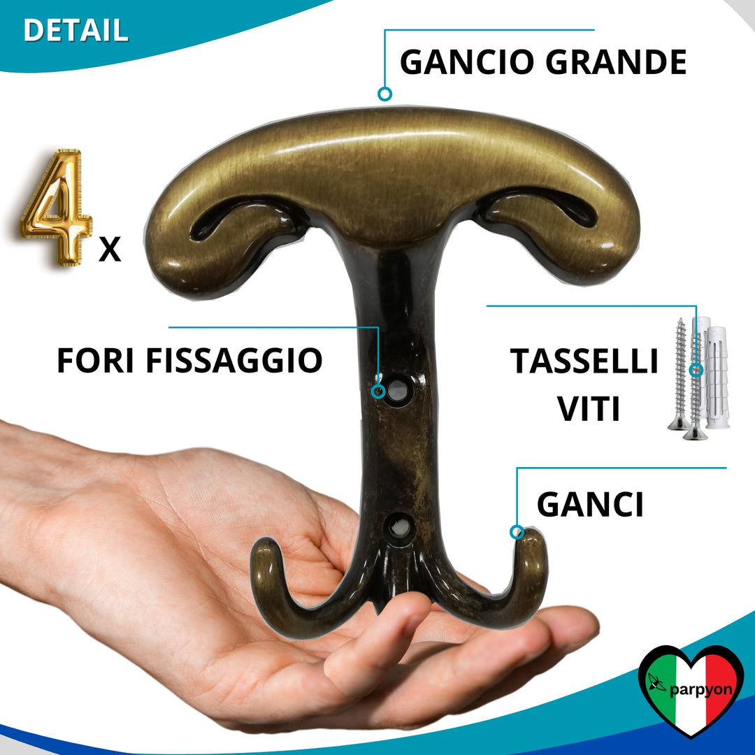 Caratteristiche appendiabiti a parete, 4 ganci attaccapanni da muro ingresso, appendi accappatoio #colore_bronzo