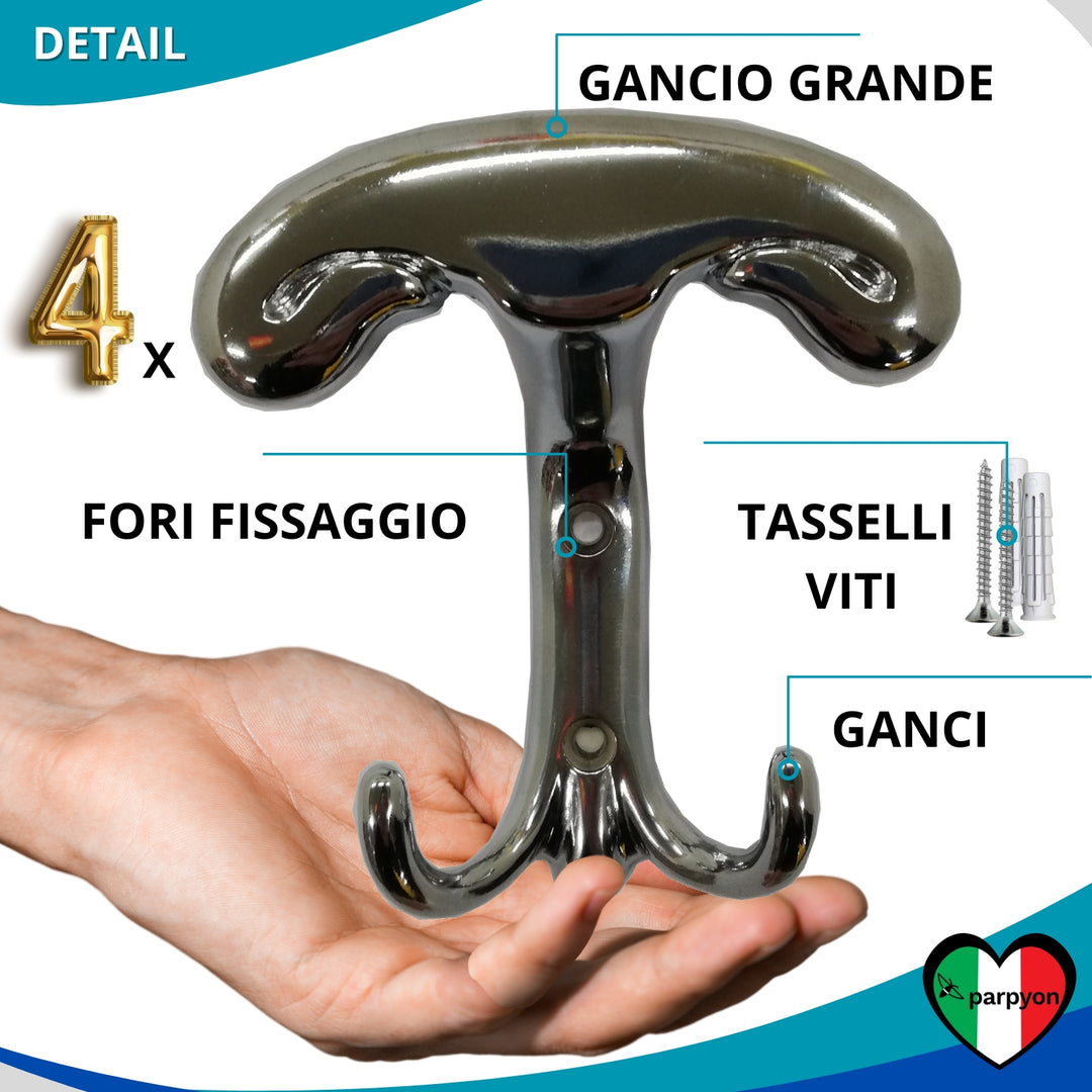 Caratteristiche appendiabiti a parete, 4 ganci attaccapanni da muro ingresso, appendi accappatoio #colore_cromo