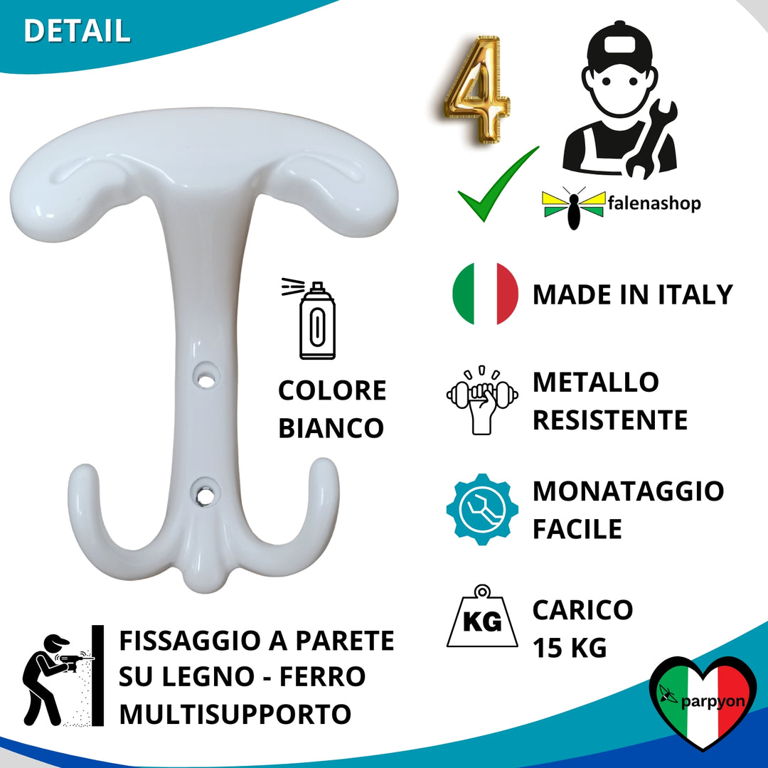 Dettagli appendiabiti a parete, 4 ganci attaccapanni da muro ingresso, appendi accappatoio #colore_bianco