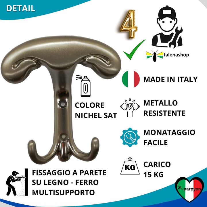 Dettagli appendiabiti a parete, 4 ganci attaccapanni da muro ingresso, appendi accappatoio #colore_nichel-satinato