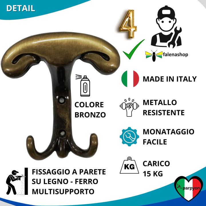 Dettagli appendiabiti a parete, 4 ganci attaccapanni da muro ingresso, appendi accappatoio #colore_bronzo