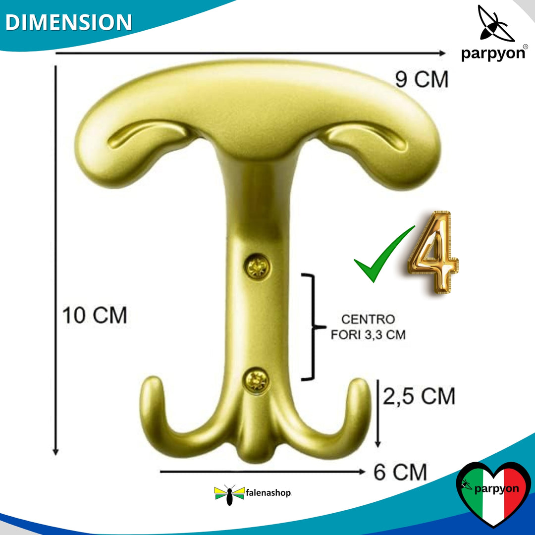 Misure appendiabiti a parete, 4 ganci attaccapanni da muro ingresso, appendi accappatoio #colore_oro-satinato