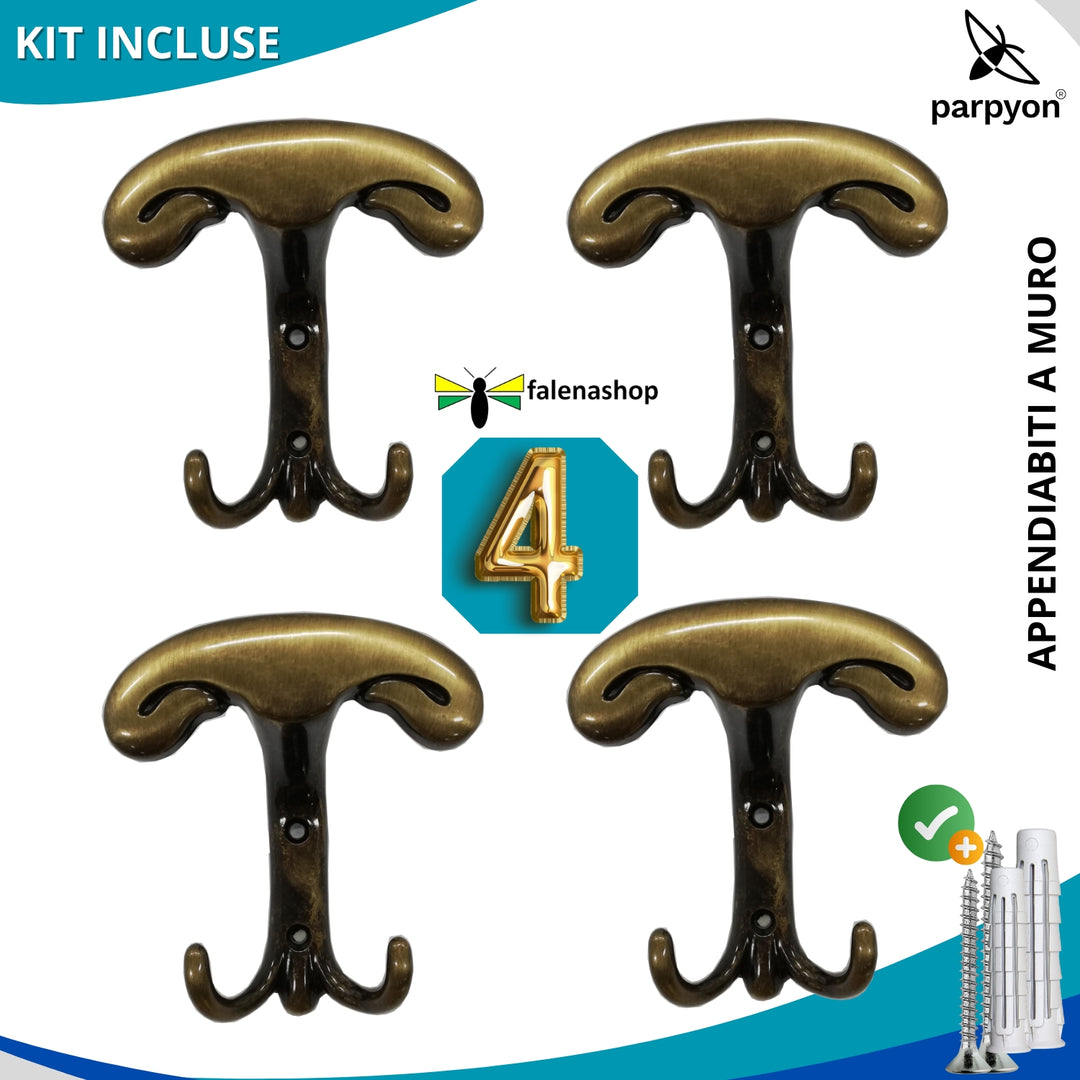 4 Appendiabiti a parete, 4 ganci attaccapanni da muro ingresso, appendi accappatoio #colore_bronzo