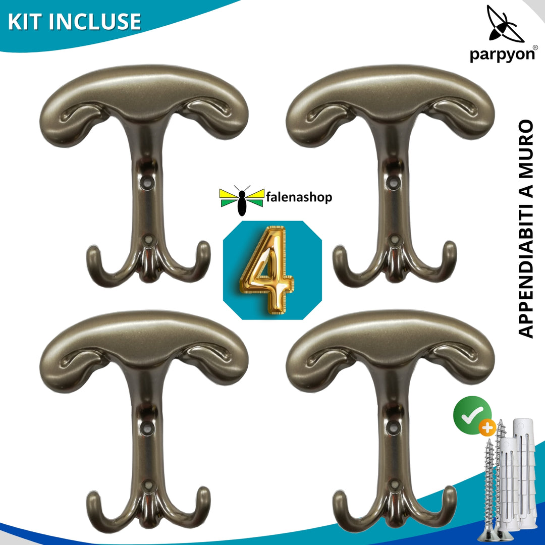 4 Appendiabiti a parete, 4 ganci attaccapanni da muro ingresso, appendi accappatoio #colore_nichel-satinato