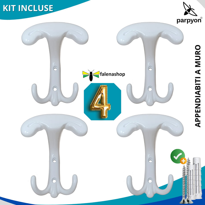 4 Appendiabiti a parete, 4 ganci attaccapanni da muro ingresso, appendi accappatoio #colore_bianco