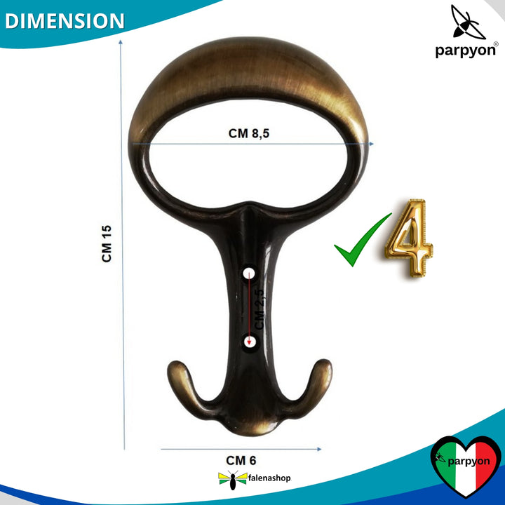 Misure appendiabiti a parete, 4 ganci attaccapanni da muro ingresso, appendi accappatoio #colore_bronzo