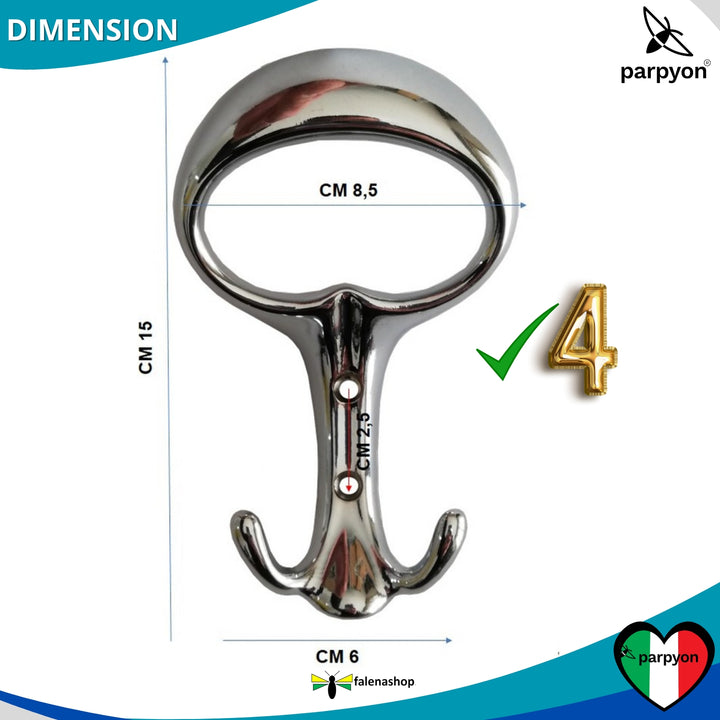 Misure appendiabiti a parete, 4 ganci attaccapanni da muro ingresso, appendi accappatoio #colore_cromo