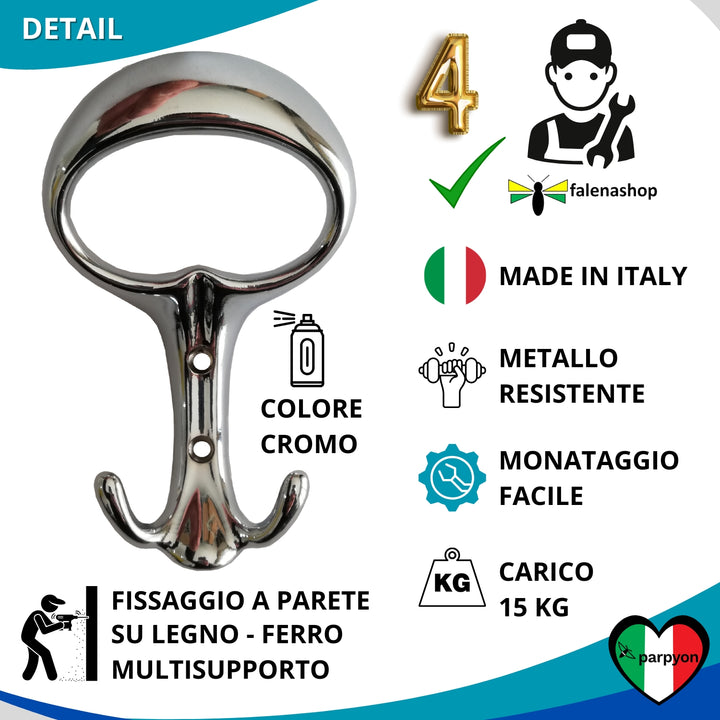 Dettagli appendiabiti a parete, 4 ganci attaccapanni da muro ingresso, appendi accappatoio #colore_cromo