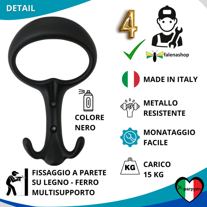 Dettagli appendiabiti a parete, 4 ganci attaccapanni da muro ingresso, appendi accappatoio #colore_nero