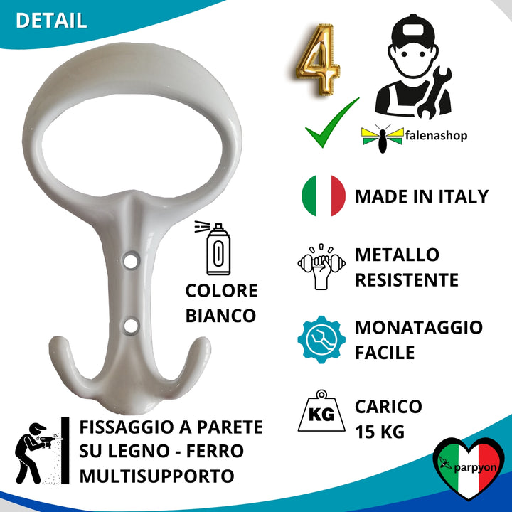Dettagli appendiabiti a parete, 4 ganci attaccapanni da muro ingresso, appendi accappatoio #colore_bianco