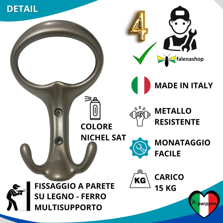 Dettagli appendiabiti a parete, 4 ganci attaccapanni da muro ingresso, appendi accappatoio #colore_nichel-satinato