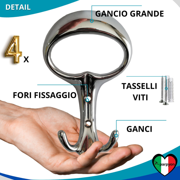 Caratteristiche appendiabiti a parete, 4 ganci attaccapanni da muro ingresso, appendi accappatoio #colore_cromo