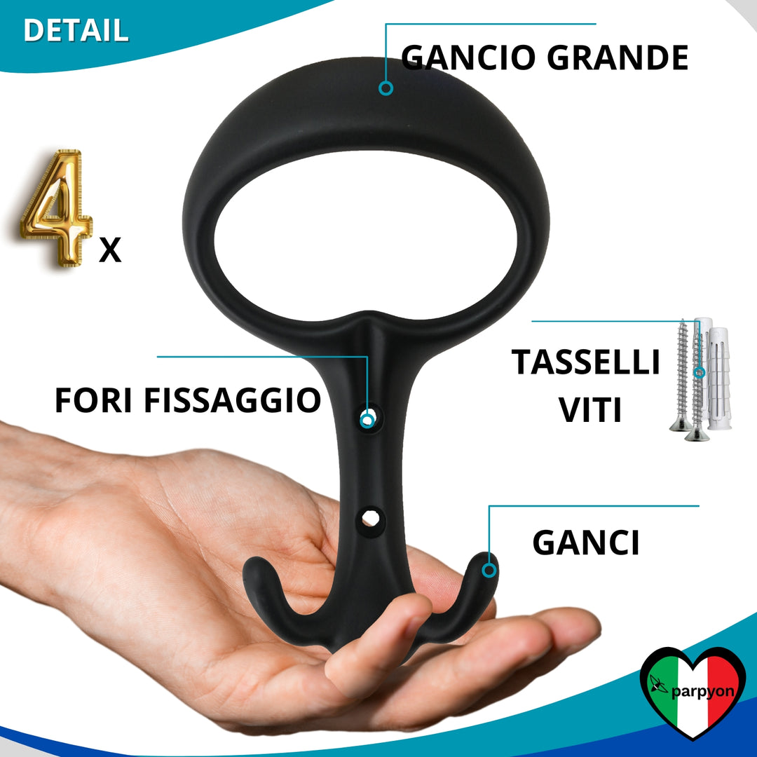 Caratteristiche appendiabiti a parete, 4 ganci attaccapanni da muro ingresso, appendi accappatoio #colore_nero