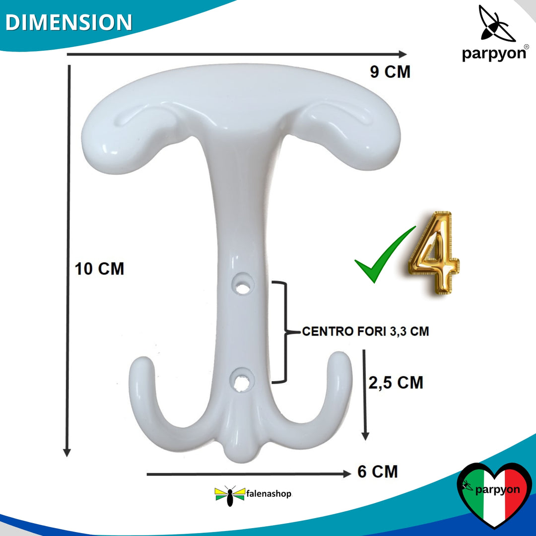 Misure appendiabiti a parete, 4 ganci attaccapanni da muro ingresso, appendi accappatoio #colore_bianco