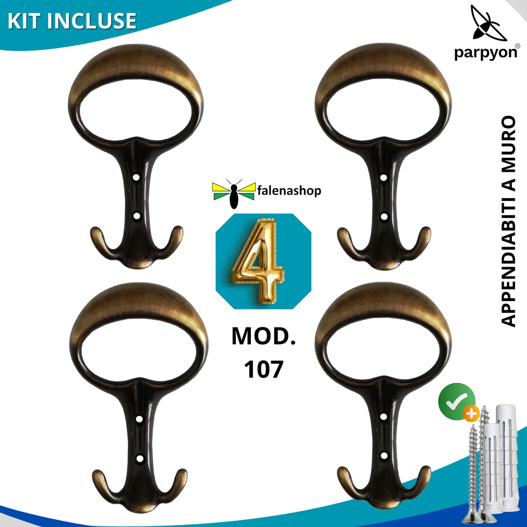 4 Appendiabiti a parete, 4 ganci attaccapanni da muro ingresso, appendi accappatoio #colore_bronzo
