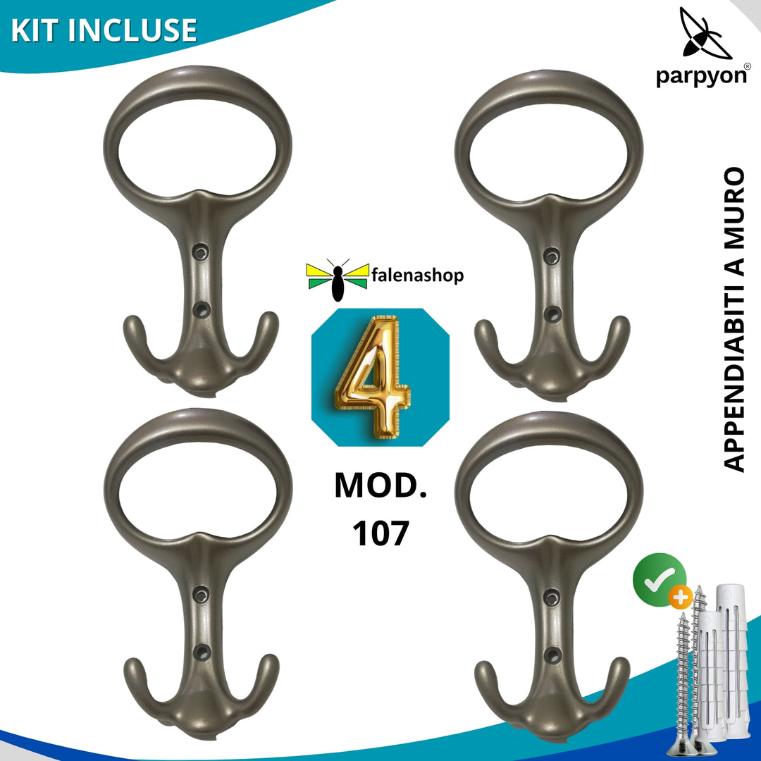 4 Appendiabiti a parete, 4 ganci attaccapanni da muro ingresso, appendi accappatoio #colore_nichel-satinato