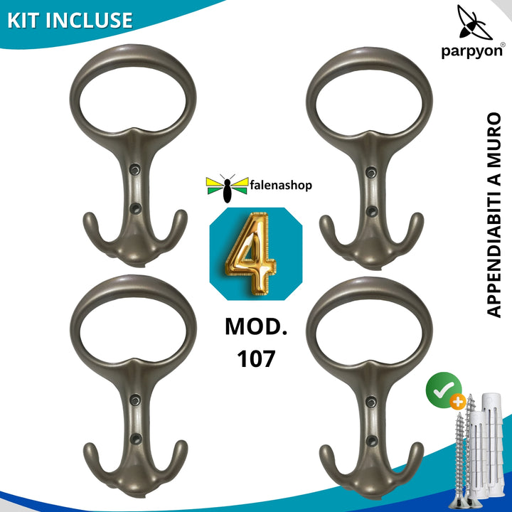 4 Appendiabiti a parete, 4 ganci attaccapanni da muro ingresso, appendi accappatoio #colore_nichel-satinato