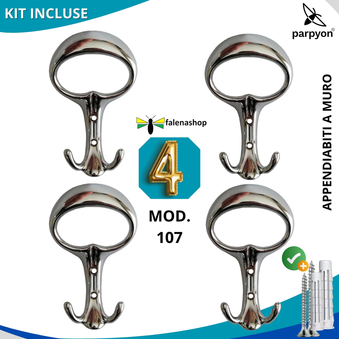 4 Appendiabiti a parete, 4 ganci attaccapanni da muro ingresso, appendi accappatoio #colore_cromo