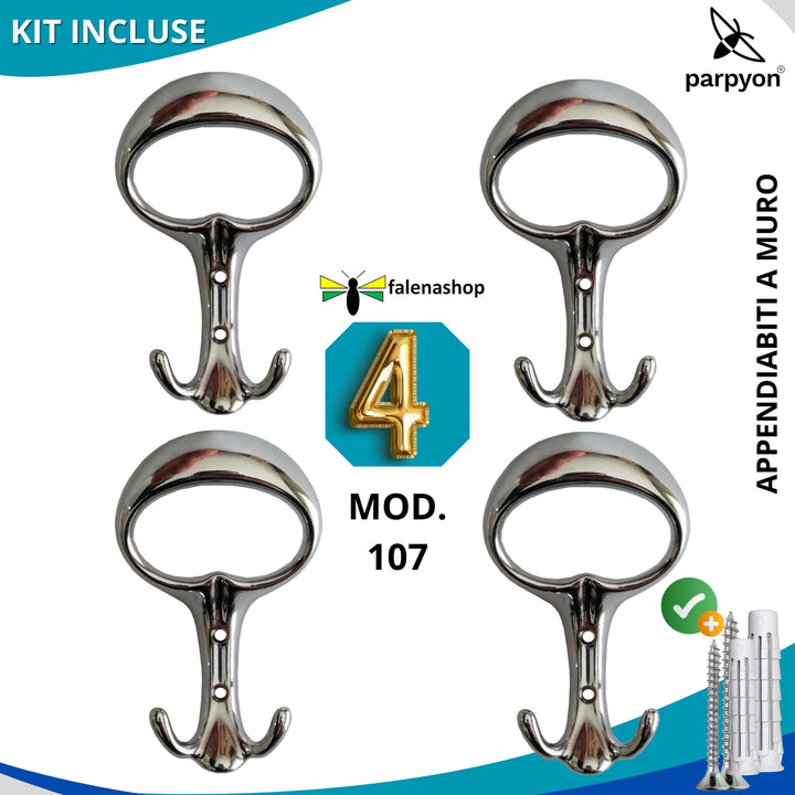 4 Appendiabiti a parete, 4 ganci attaccapanni da muro ingresso, appendi accappatoio #colore_cromo