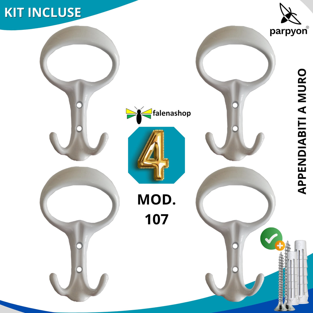 4 Appendiabiti a parete, 4 ganci attaccapanni da muro ingresso, appendi accappatoio #colore_bianco