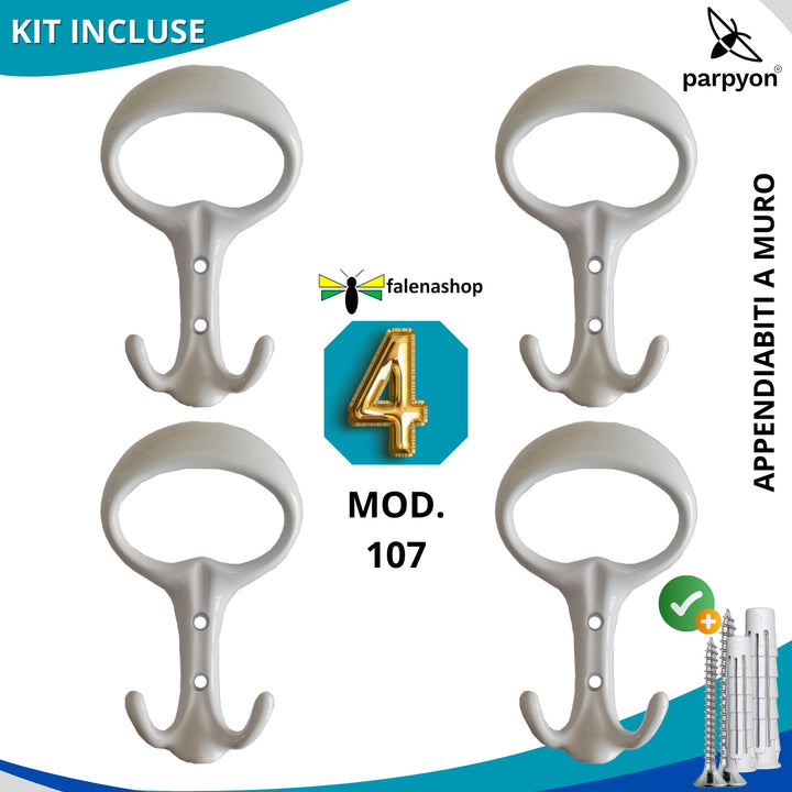 4 Appendiabiti a parete, 4 ganci attaccapanni da muro ingresso, appendi accappatoio #colore_bianco