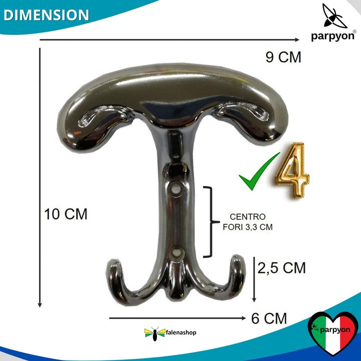 Misure appendiabiti a parete, 4 ganci attaccapanni da muro ingresso, appendi accappatoio #colore_cromo
