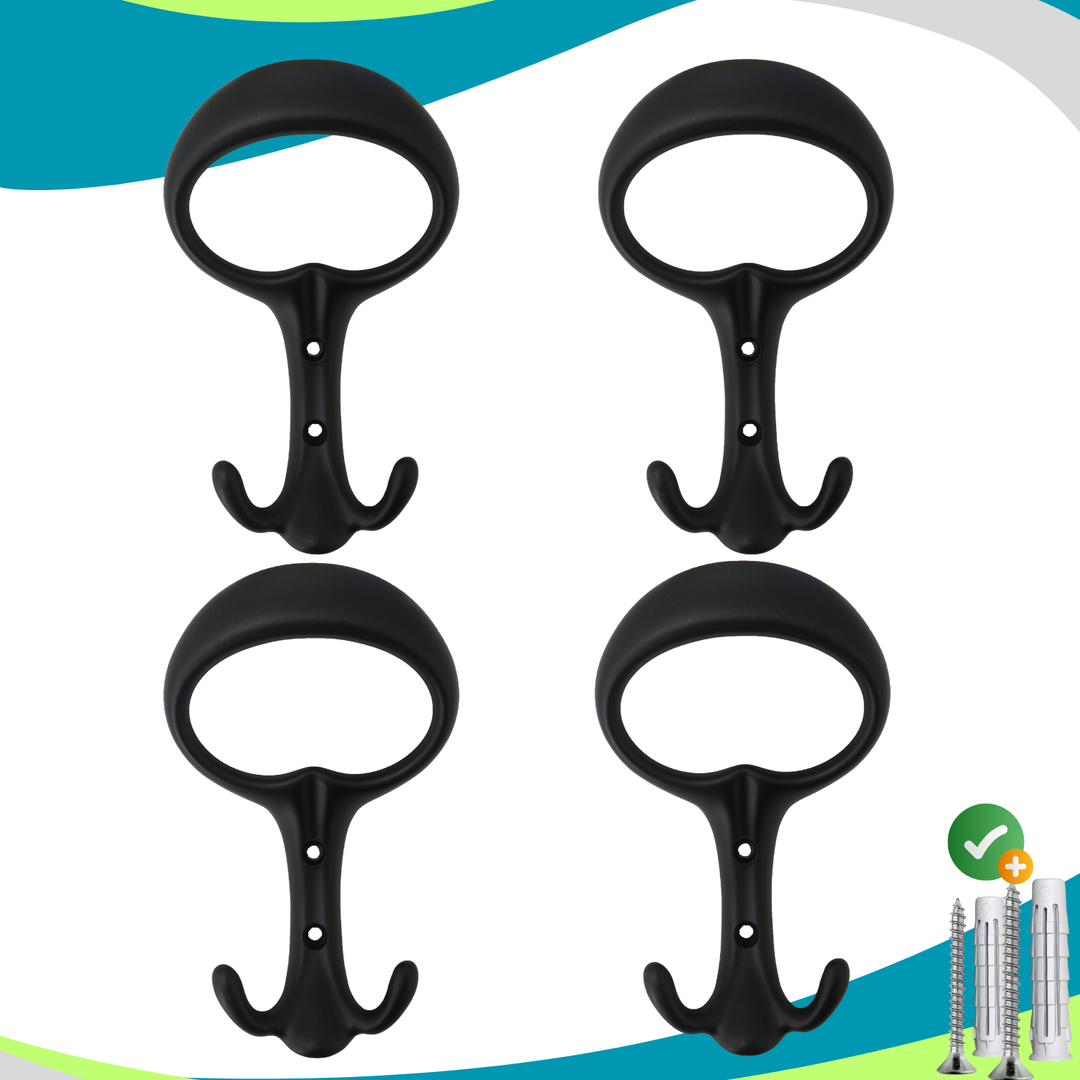 Appendiabiti a parete, 4 ganci attaccapanni da muro ingresso, appendi accappatoio #colore_nero