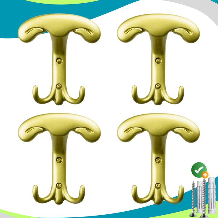 Appendiabiti a parete, 4 ganci attaccapanni da muro ingresso, appendi accappatoio #colore_oro-satinato